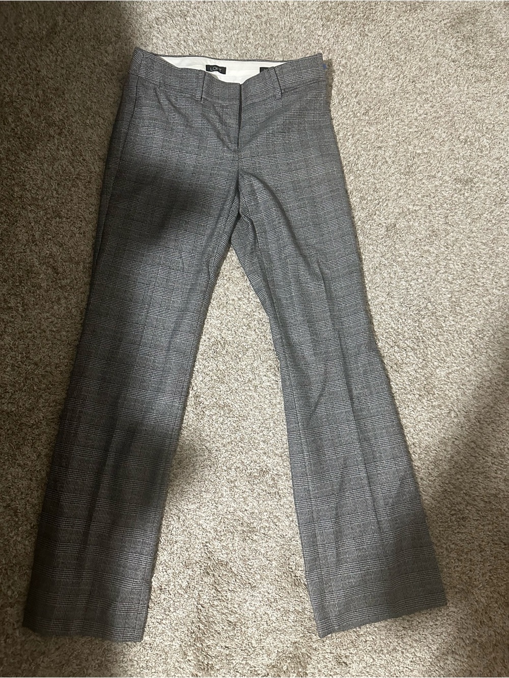 LOFT Gray Plaid Straight-Leg Trousers